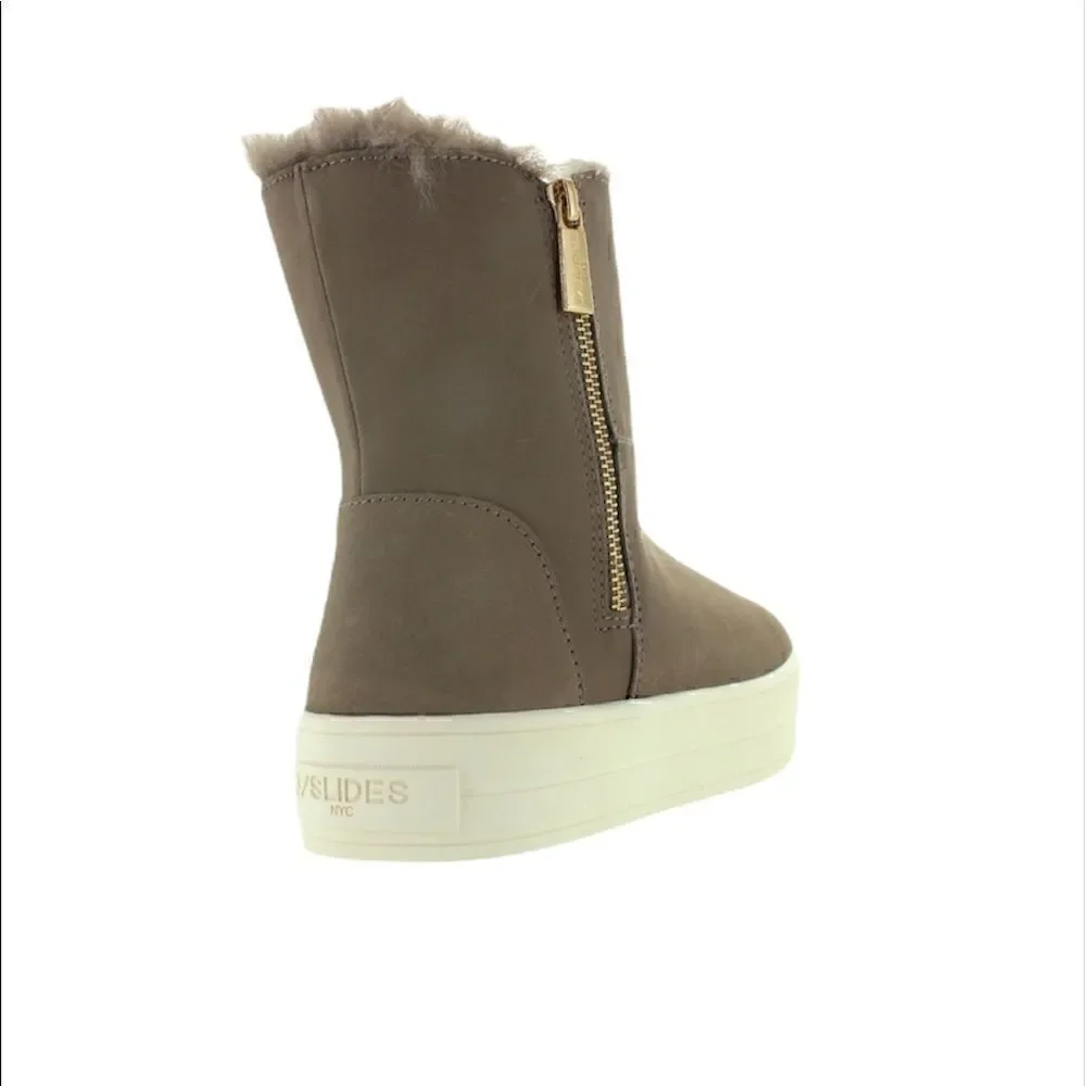 JSLIDES HENLEY - TAUPE NUBUCK DUAL-ZIP FUR LINED PLATFORM SNEAKER BOOT